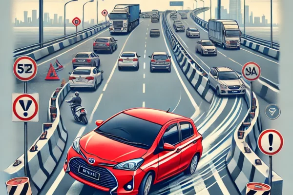 Toyota Yaris Merah Melakukan Zig-Zag Berbahaya di Tol Jakarta-Cikampek